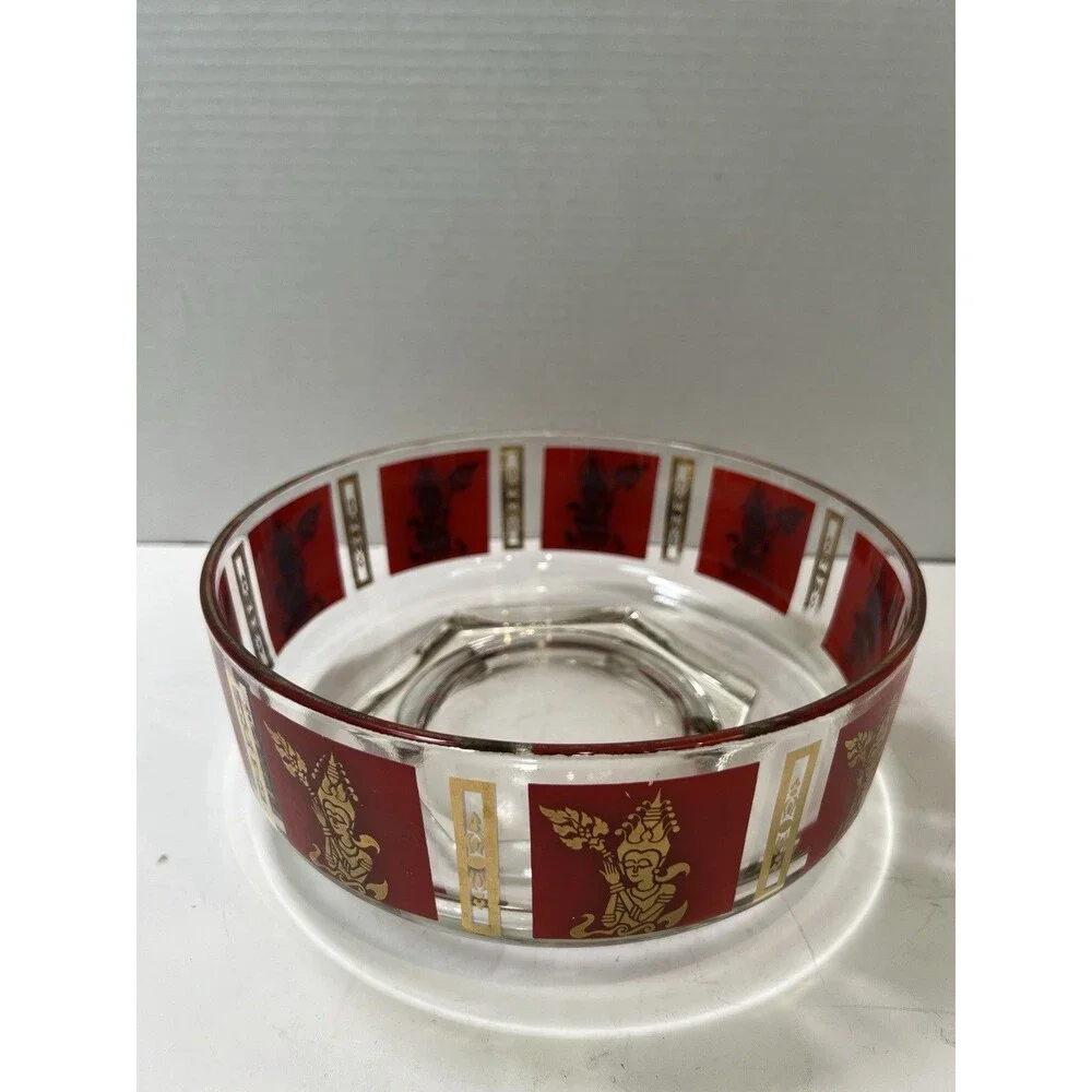 Vintage MCM Red Gold Thai Goddess Salad Serving Mixing Master Chip Bowl 22k